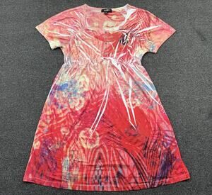 Buba Moda Women’s Empire Waist Babydoll Tunic Top Pink Tie Dye Size Large